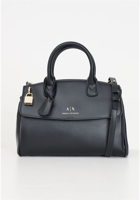 Black women's shoulder bag with logo and padlock ARMANI EXCHANGE | 9491624F77900020